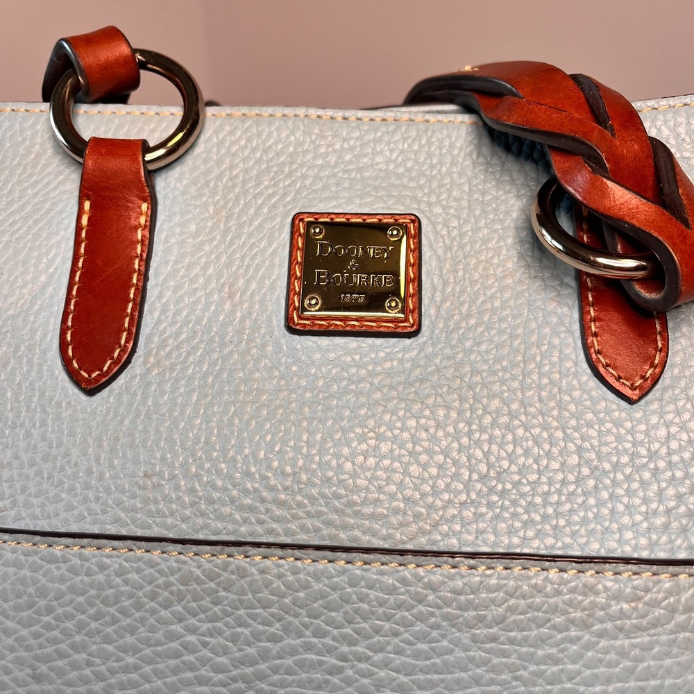 Dooney & Bourke Sky Blue Pebble Grain Leather Handbag Purse Red Interior